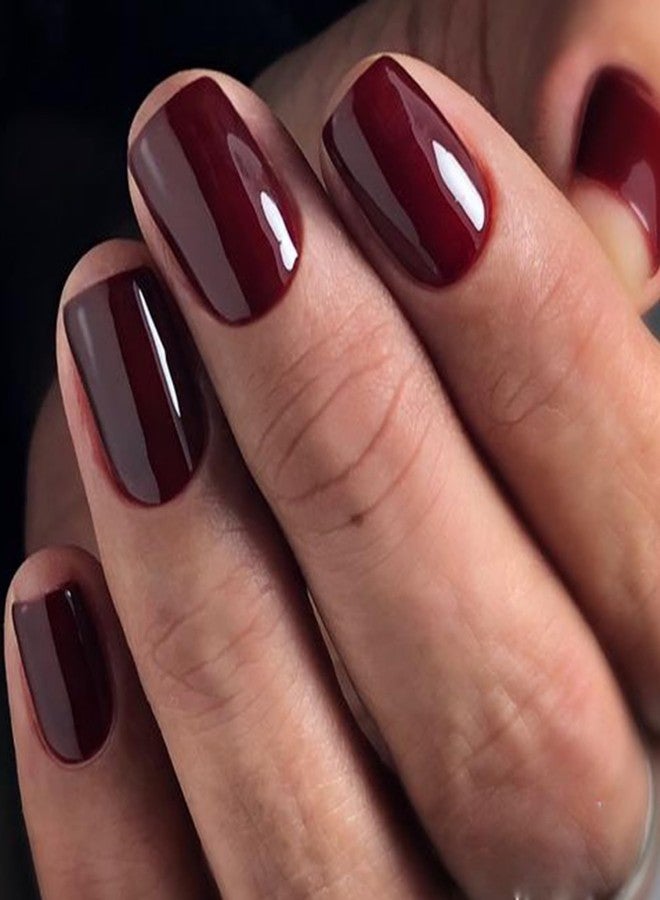 LuckForever Short Press on Nails 240pc Glossy Burgundy Press on Nails Short Square Round Fake Nails Full Cover 10 Sheets Nail Adhesive Tabs,Small Wooden Sticks and Nail Files False Nails for Women - Image 2